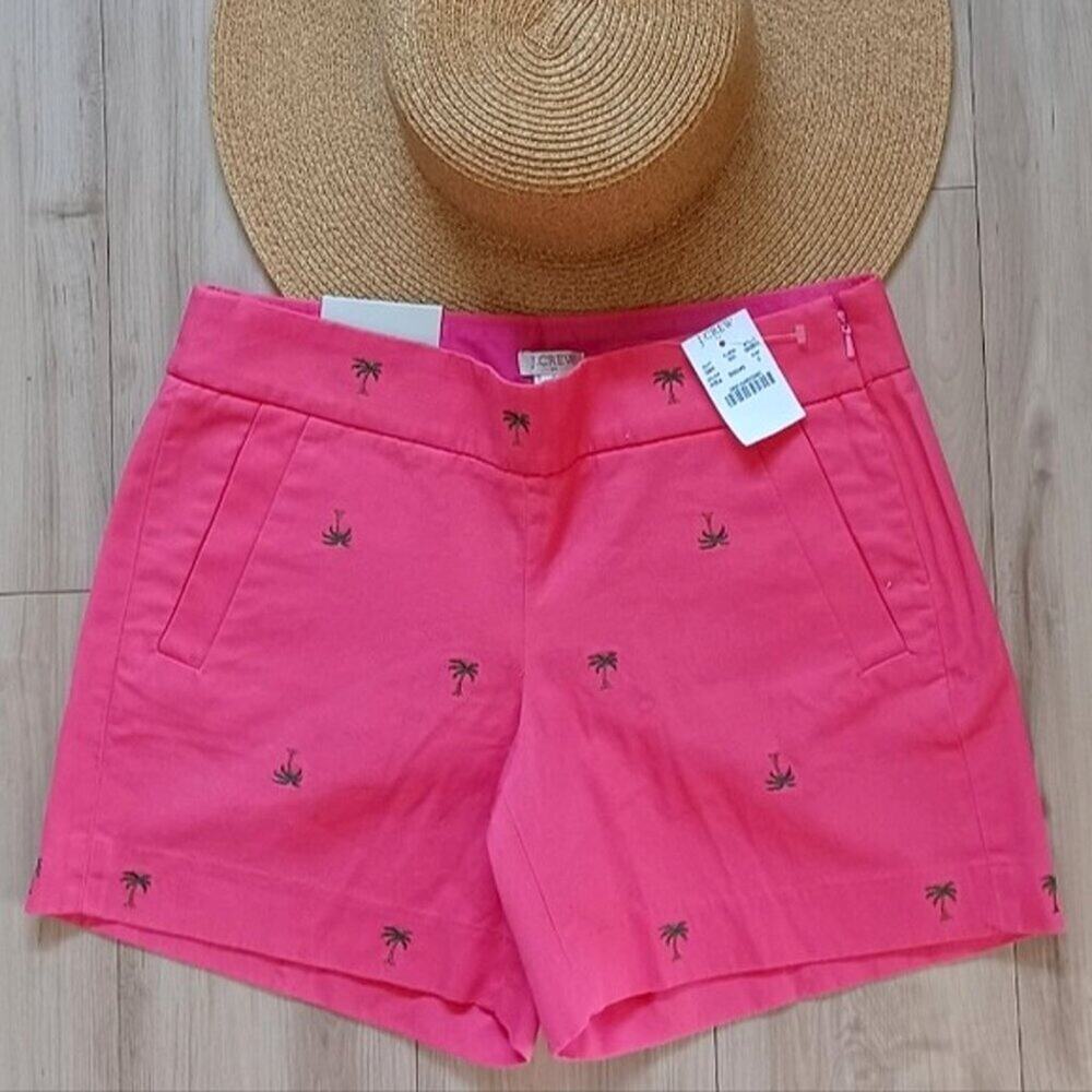 J.Crew Palm Tree Chino Shorts Pink Azalea Size 0 NWT